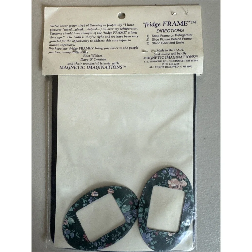 VTG Picture Frame Fridge Magnets Floral Cottage 5pc Set